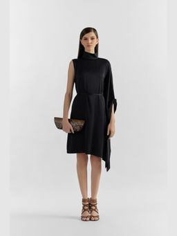 Perona - Women Terylene Black Mini Dress With Belt