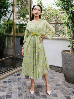 House of Fett - Green Gerbera Lace Kaftan With Slip