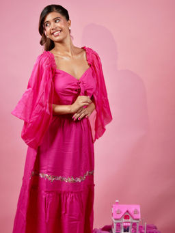 House of Fett - Larissa Pink Embroidered Maxi Dress