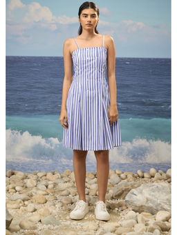 Genes Lecoanet Hemant - Navy Premium Cotton Bold Stripe Strapless Midi Dress