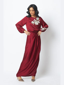MADDER MUCH - Burgundy Cathy - One Piece Blouson Drape Skirt