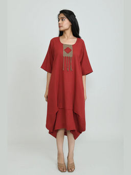 OMAANA - Cherry Orchard Boho Red Knee Length Dress