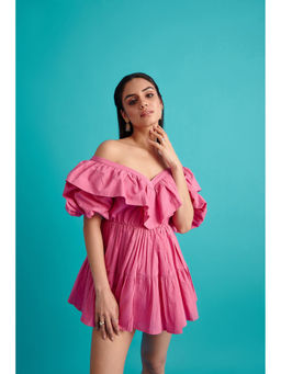 The Clothing Factory - Women's Pink Statement Ruffle Dress
