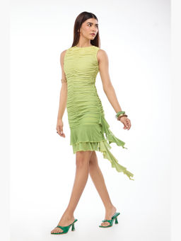 The Clothing Factory - Women's Green Citrus Ombre Ruched Bodycon Dress