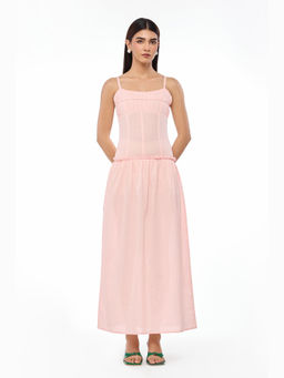 The Clothing Factory - Soft Pink Ruched Bust Maxi Dress