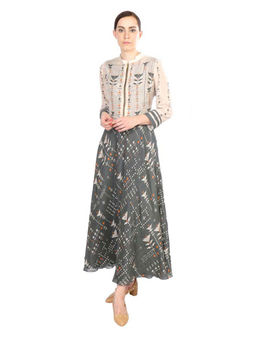 Soup by Sougat Paul - Azulejos Printed Flared Grey Maxi Dress With Jacket