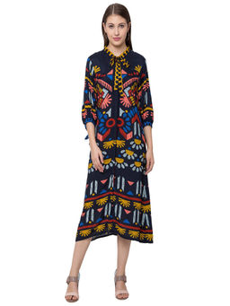 Soup by Sougat Paul - Abstract Floral Printed Blue Midi Dress