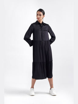 Perona - Women Rayon Black Midi Dress