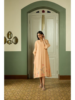 Vaayu - Peach Pintuck Applique Dress