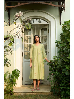 Vaayu - Lime Embroidered Floral Dress