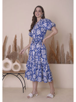 SURABHI ARYA - Women Cotton Blue V-Neck Dress