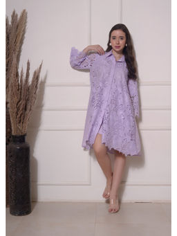 SURABHI ARYA - Women Cotton Lavender Collar Neck Dress