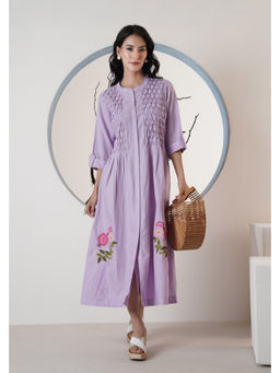 SURABHI ARYA - Women Linen Lavender Round Neck Dress