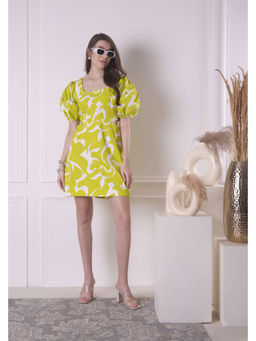 SURABHI ARYA - Women Cotton Green Square Neck Dress