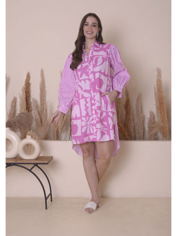 SURABHI ARYA - Women Cotton Pink Collar Neck Dress