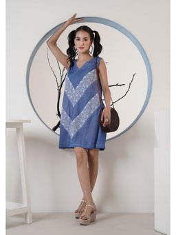 SURABHI ARYA - Women Denim Blue V-Neck Dress