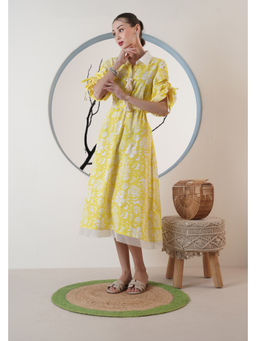 SURABHI ARYA - Women Cotton Yellow Collar Neck Dress