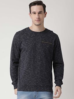 Club York - Men Navy Blue Self Design Sweatshirt