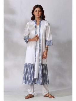Tjori - White Ikkat Gathered Front Open Overlay