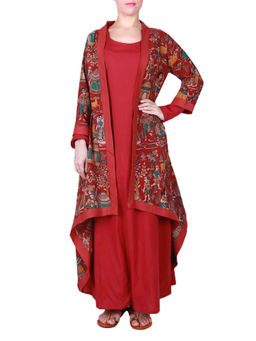 Tjori - Maroon Asymmetric Kalamkari Cape