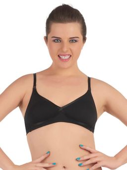 SOIE - Women's Semi-Medium Coverage Non-Padded Non-Wired Cross Over Seamless Bra-Black