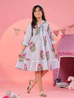 Rain & Rainbow - Girls Floral Printed Pure Cotton Dress