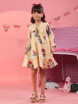 Rain & Rainbow - Girls Floral Printed Pure Cotton Dress