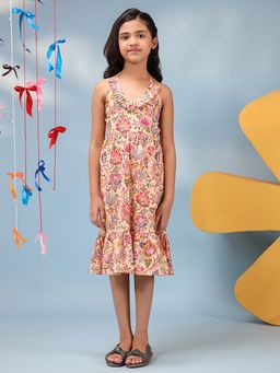 Rain & Rainbow - Girls Floral Printed Flare Midi Dress