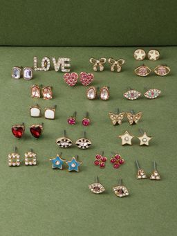 Zaveri Pearls - Set Of 20 Multicolor Dazzling Casual Wear Studs Earrings-ZPFK13993