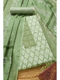 Soch - Womens Olive Cotton Unstitched Dress Material