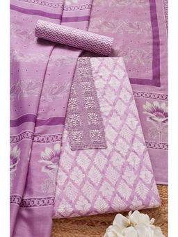 Soch - Womens Purple Cotton Unstitched Dress Material