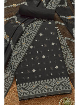Soch - Womens Black Chanderi Woven Design Unstitched Dress Material