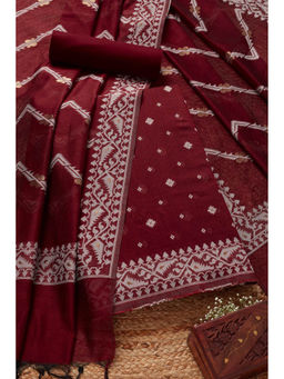 Soch - Womens Maroon Chanderi Woven Design Unstitched Dress Material