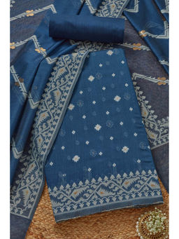 Soch - Womens Teal Chanderi Woven Design Unstitched Dress Material