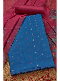 Soch - Womens Blue Chanderi Zari Woven Unstitched Dress Material