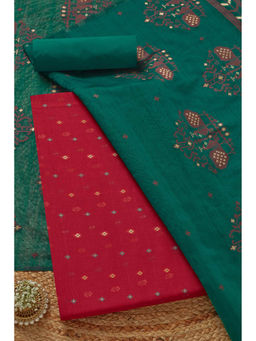 Soch - Womens Red Chanderi Zari Woven Unstitched Dress Material