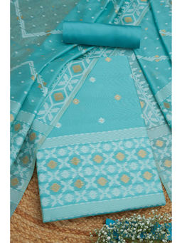 Soch - Womens Blue Chanderi Woven Design Unstitched Dress Material