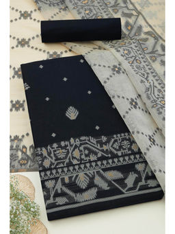 Soch - Womens Black Chanderi Woven Design Unstitched Dress Material
