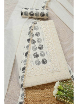 Soch - Womens Cream Cotton Schiffli Unstitched Dress Material