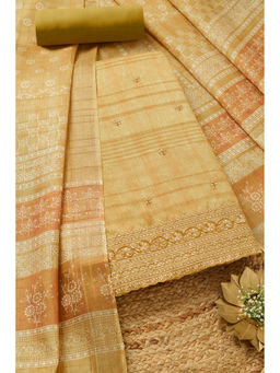 Soch - Womens Mustard Art Silk Embroidered Unstitched Dress Material