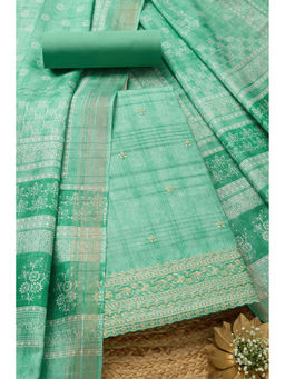 Soch - Womens Mint Green Art Silk Embroidered Unstitched Dress Material