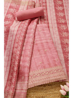 Soch - Womens Pink Art Silk Embroidered Unstitched Dress Material