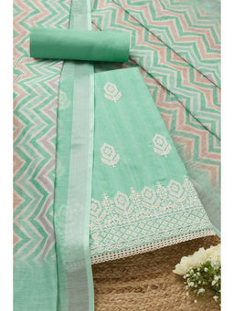Soch - Womens Sea Green Cotton Blend Embroidered Unstitched Dress Material