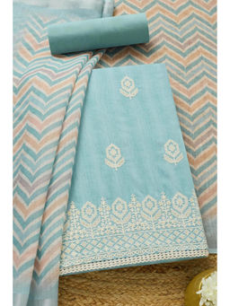 Soch - Womens Powder Blue Cotton Blend Embroidered Unstitched Dress Material