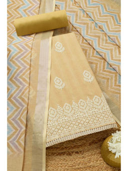 Soch - Womens Beige Cotton Blend Embroidered Unstitched Dress Material