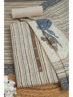 Soch - Womens Beige Mul Chanderi Striped Unstitched Dress Material