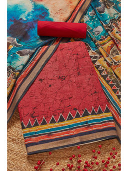 Soch - Womens Red Chanderi Batik Print Unstitched Dress Material
