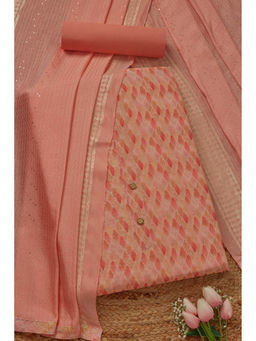 Soch - Womens Peach Chanderi Geometric Print Unstitched Dress Material