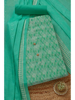 Soch - Womens Teal Green Chanderi Geometric Print Unstitched Dress Material