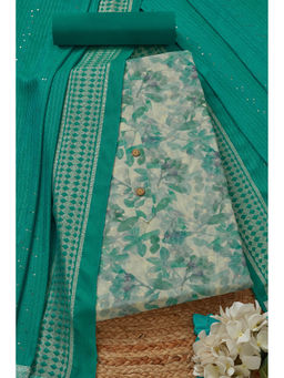 Soch - Womens Green Chanderi Unstitched Dress Material